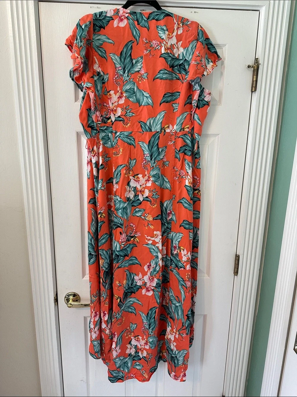Charter Club Coral Teal Floral Tie Front Maxi Beach Cover Up 1X